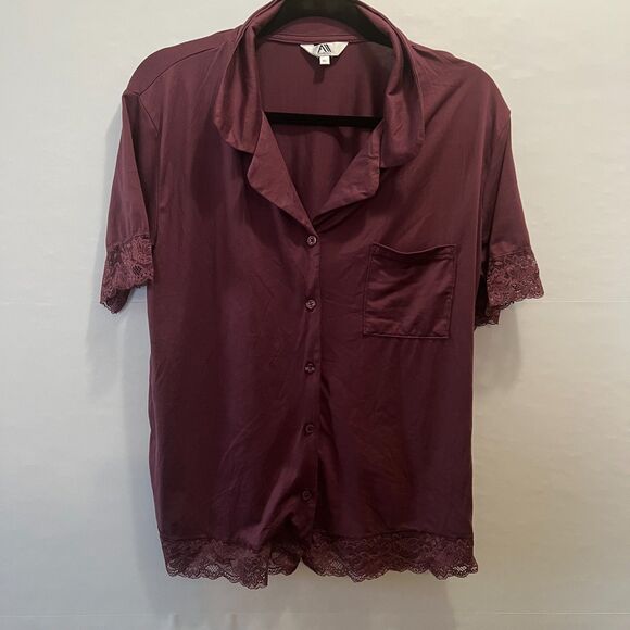 Y2K Womens Aerosoles Maroon Lace Button-Front Pajama Top Size XLarge - Picture 3 of 10